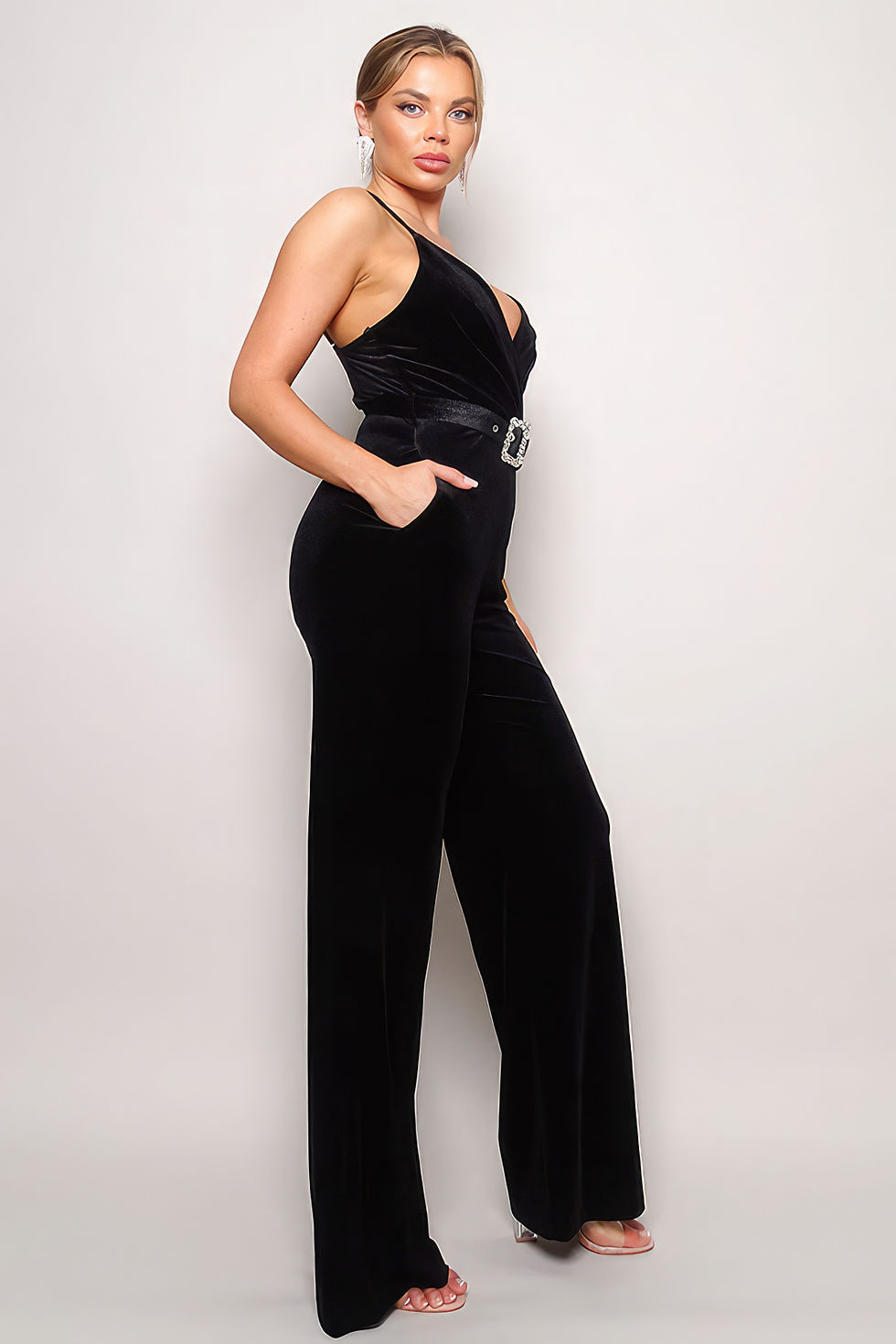 Thumbnail: Samba Rhinestone Belt Velvet Jumpsuit