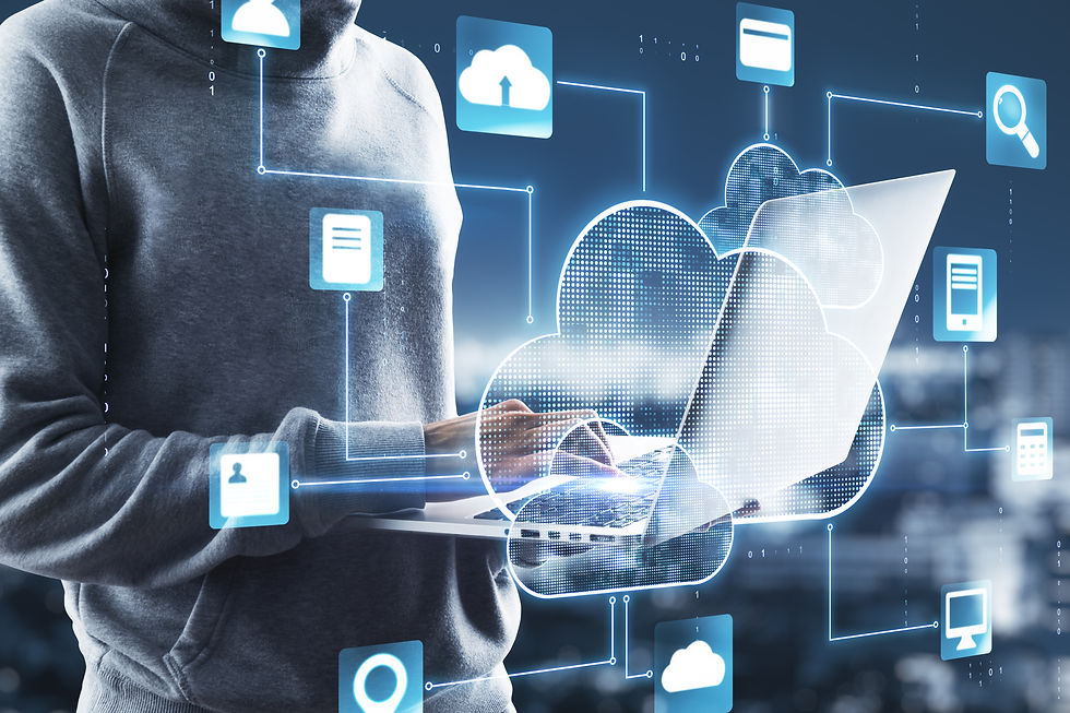 A person working from a private cloud that connects them to their business in a reliable and secure way. 