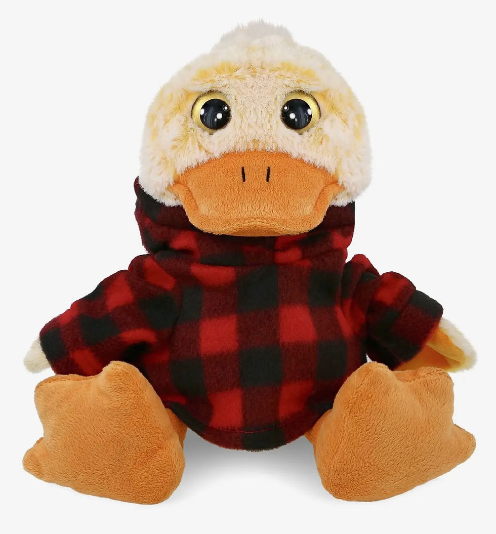 Plush Duck wearing a Red Plaid Hoodie - Super Soft