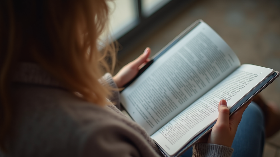 Plano medio de una persona leyendo una revista digital en una tablet