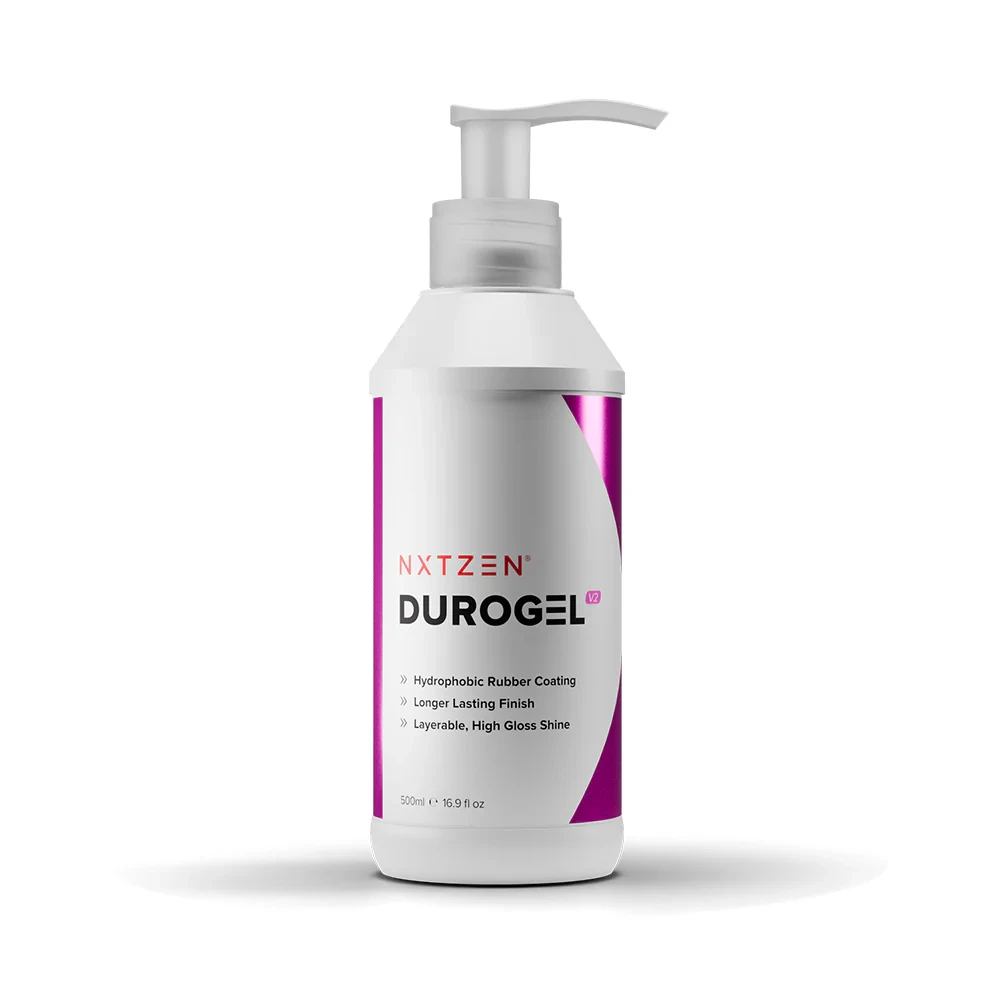 NXTZEN DuroGel V2 Tyre Shine showing the advanced polymer packaging for deep satin finish.