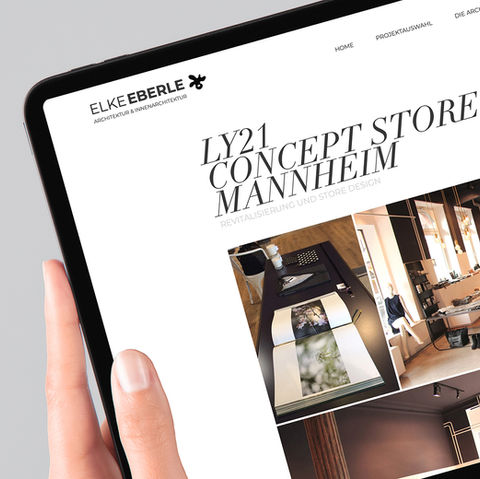 Webdesign für LY21 Concept Store Mannheim, präsentiert von Elke Eberle Architektur & Innenarchitektur, mit Fokus auf Revitalisierung und Store Design.