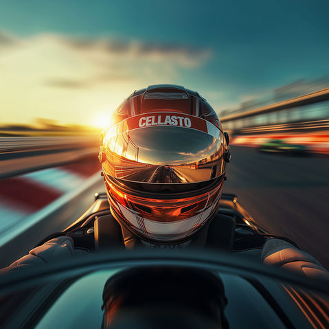 Visual aus der Cellasto Strategie-Kampagne 2025 mit dynamischer Perspektive auf einen Rennfahrer