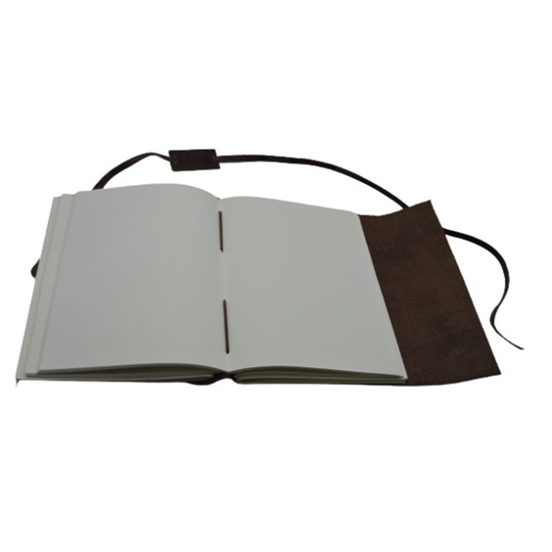 Thumbnail: Echt lederen Notebook met reliëf bladeren en leren sluitkoord