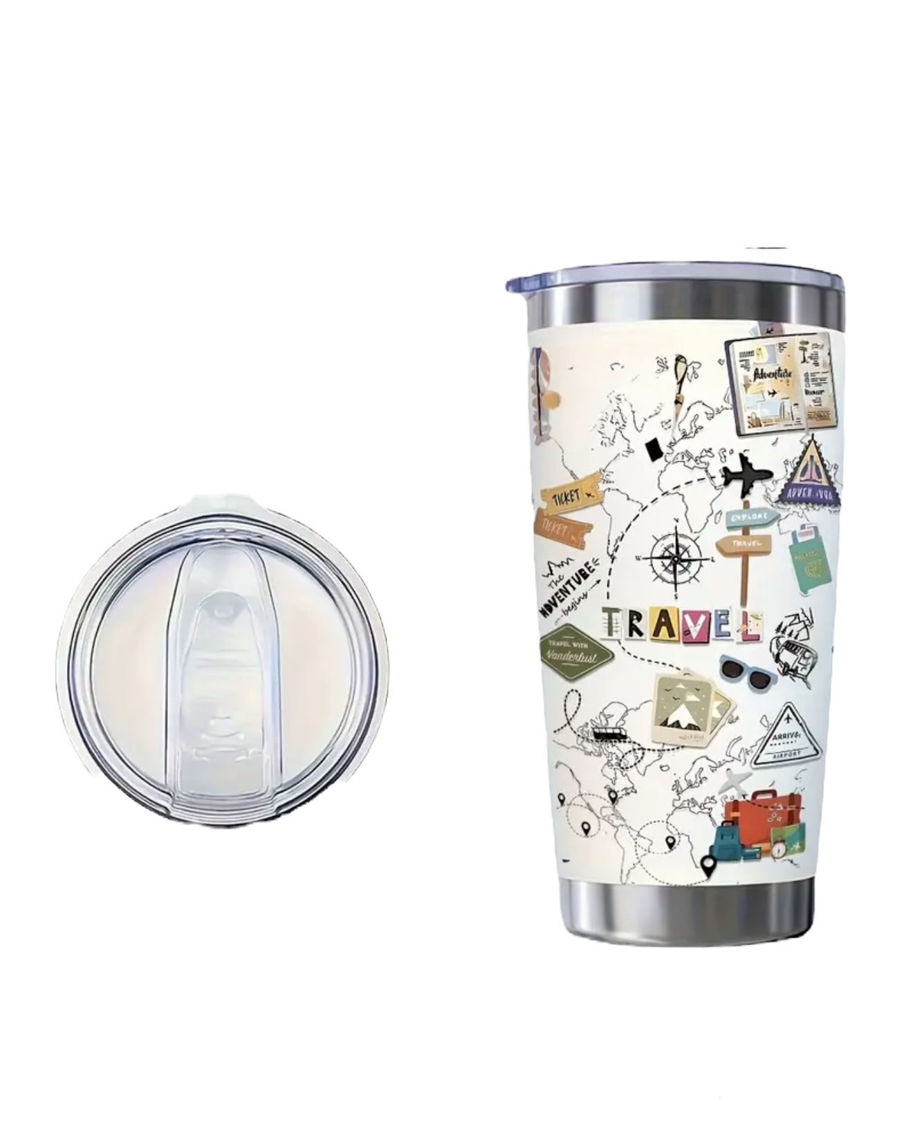 Reisbeker dubbelwandig met reisthema