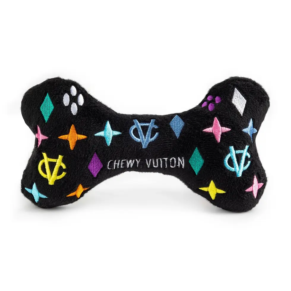 Thumbnail: Black Monogram Chewy Vuiton Bone Squeaker hondenspeeltje