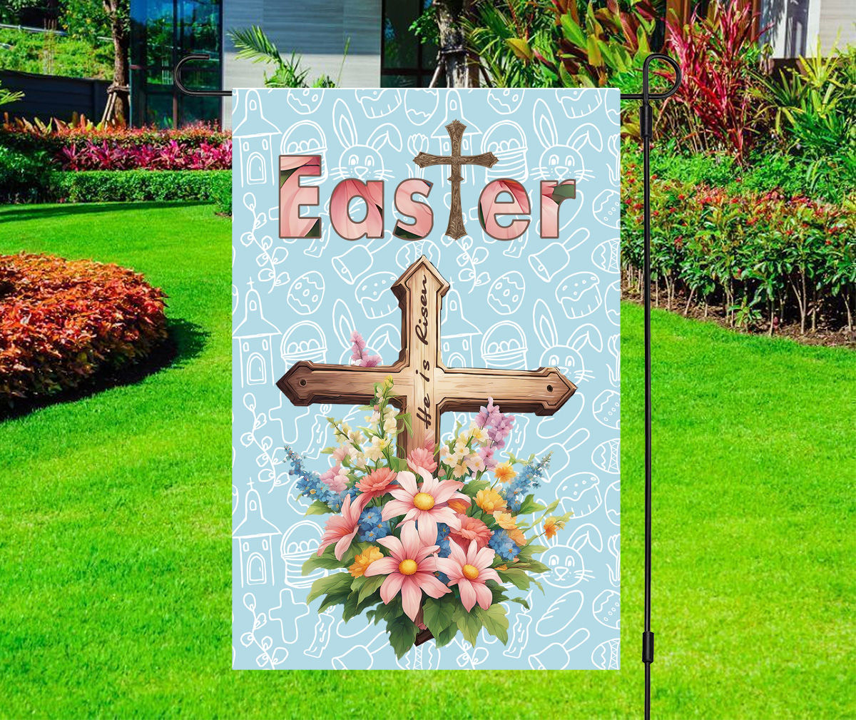 Easter - Cross Flower Garden Yard Flag