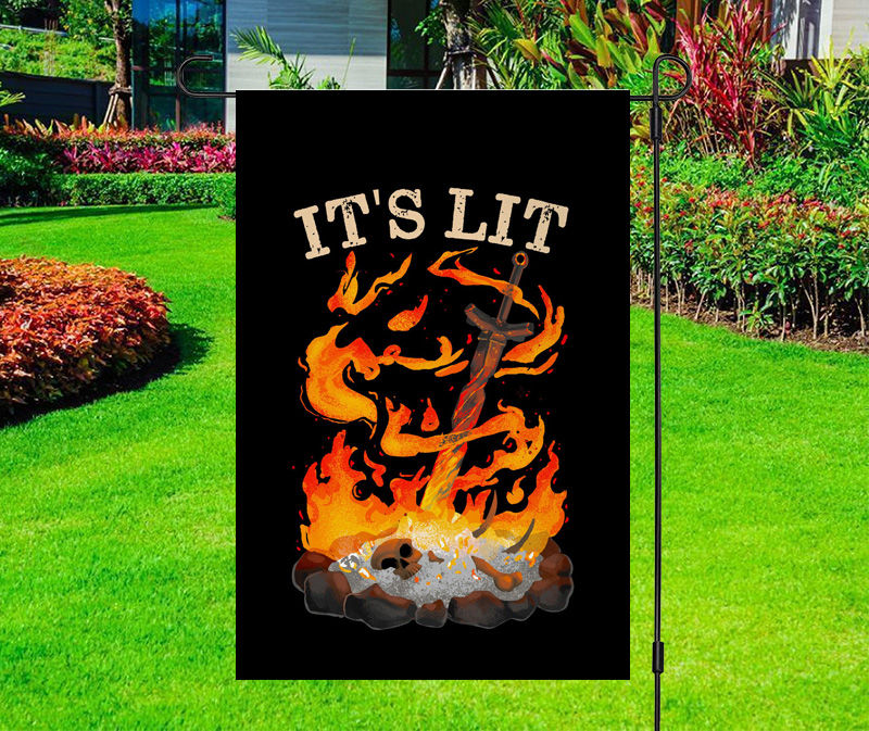It’s Lit Campfire Sword Yard Flag