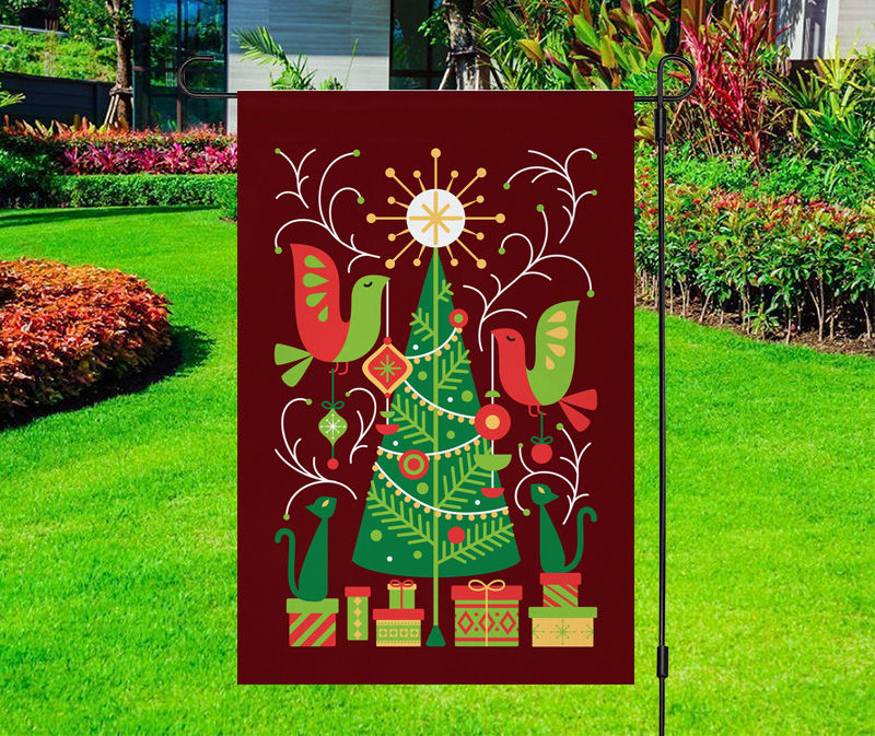 Red & Green Folk Art Christmas Tree Yard Flag