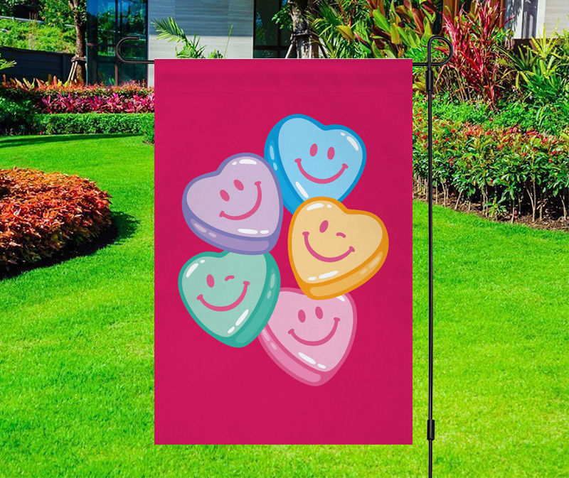 Colorful Smiley Hearts Cluster Yard Flag