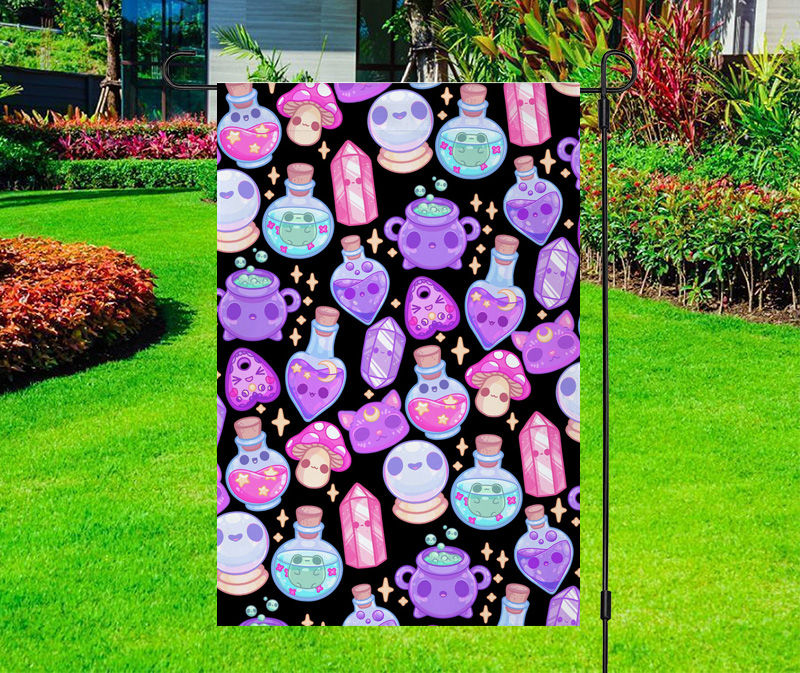 Pastel Witchy Potions Crystals Pattern Yard Flag