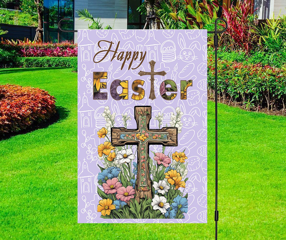 Thumbnail: "Happy Easter" Cross Flower Garden Yard Flag