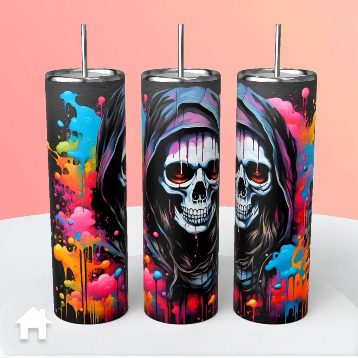 Neon Splatter Skeleton - Tumbler