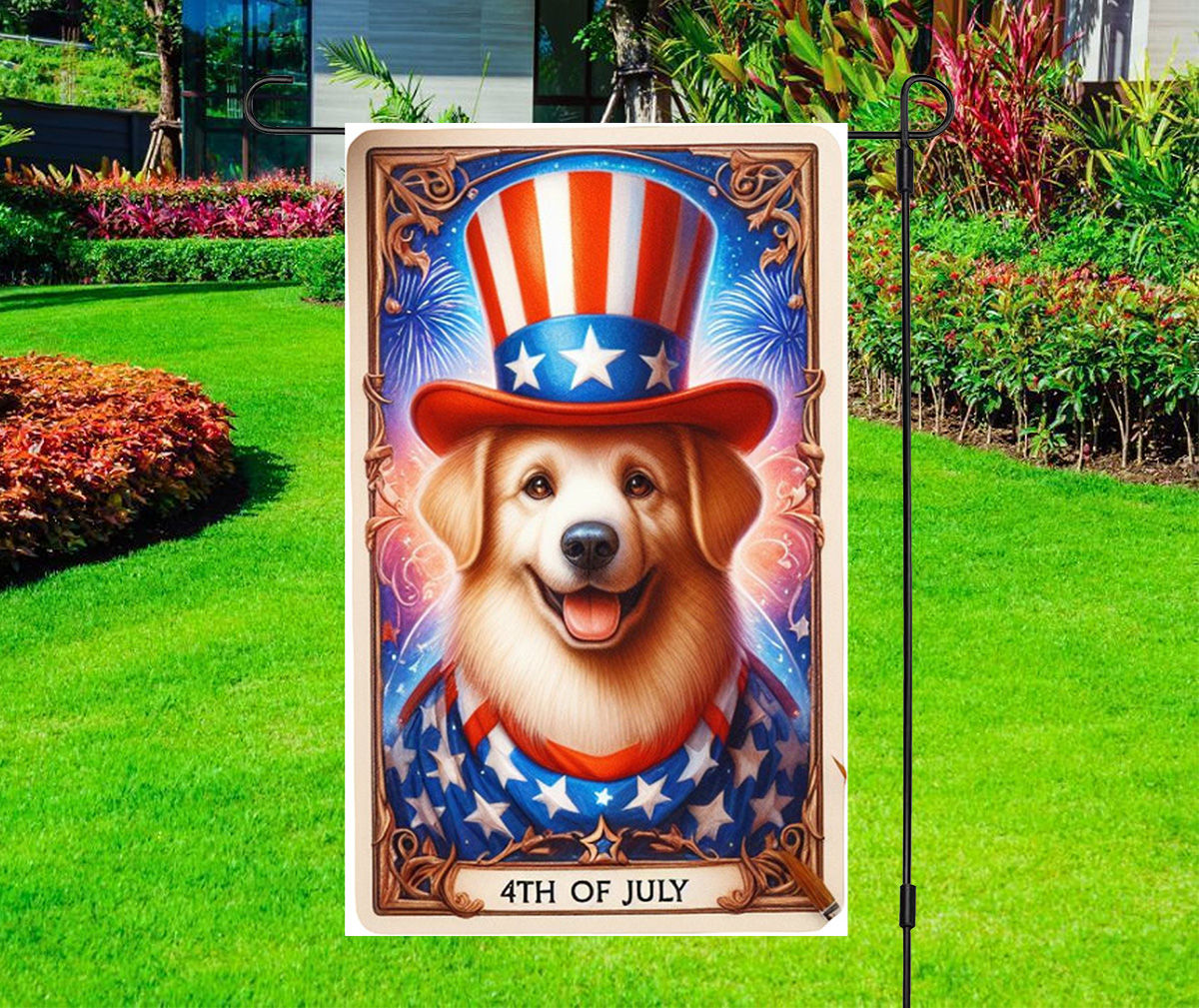 Independence Day - Patriotic Dog - Golden Retriver - 4th July - Yard Flag