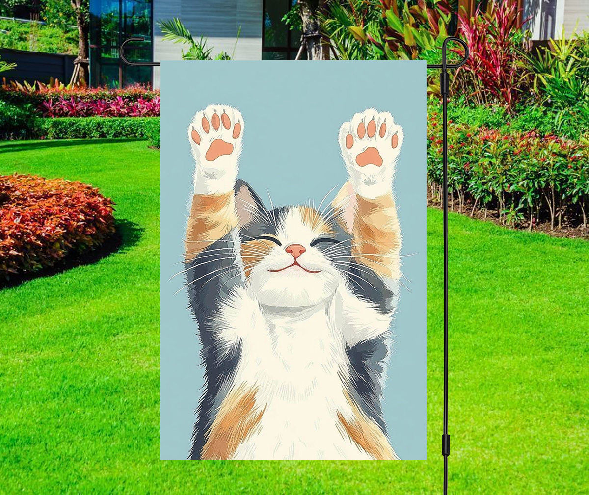 Calico Cat Stretches - Garden Yard Flag
