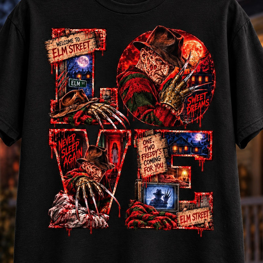 Nightmare Elm Street - Freddy Krueger - LOVE - Slasher Collage Shi - ALL SIZES