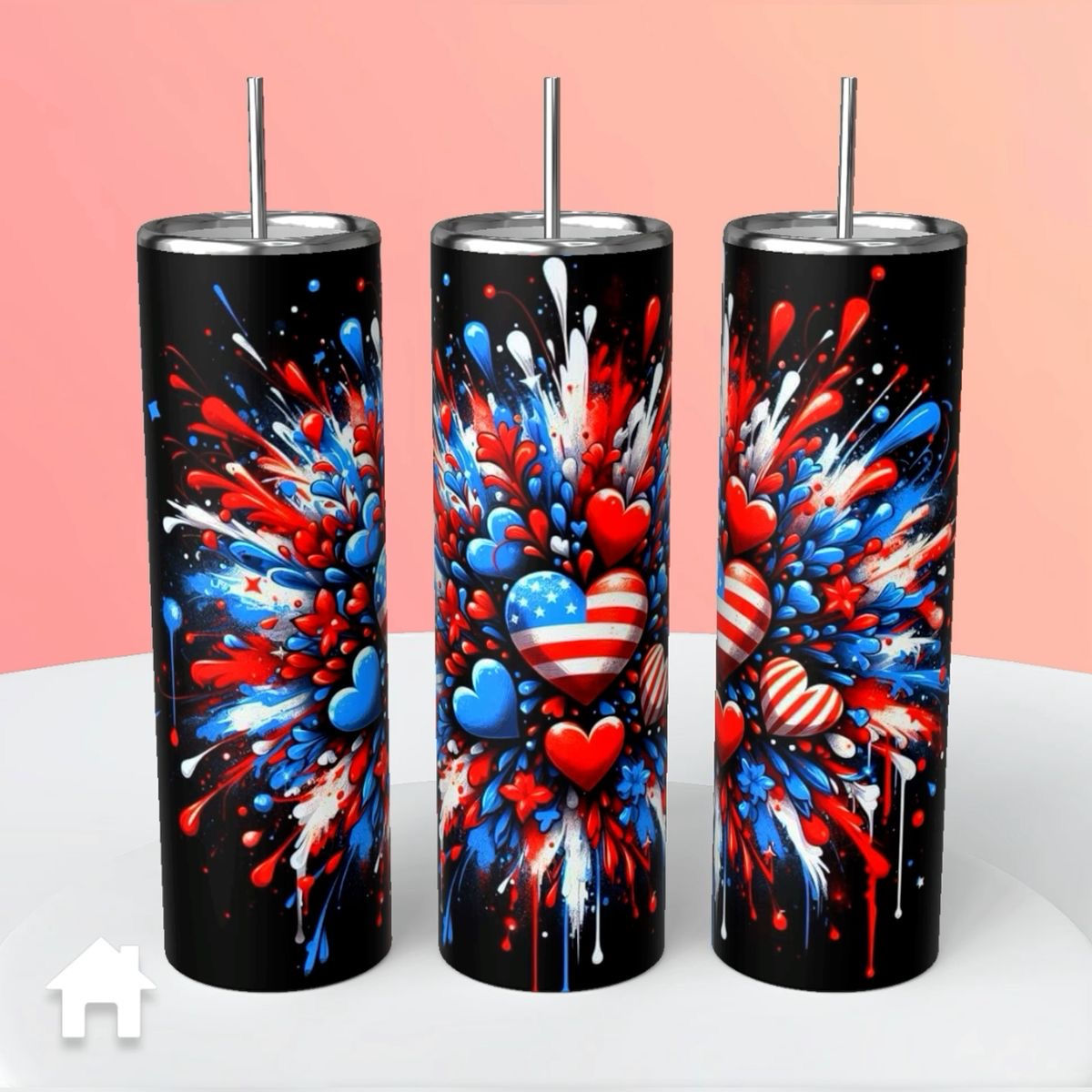 Heart Explosion Patriotic American Flag - Tumbler