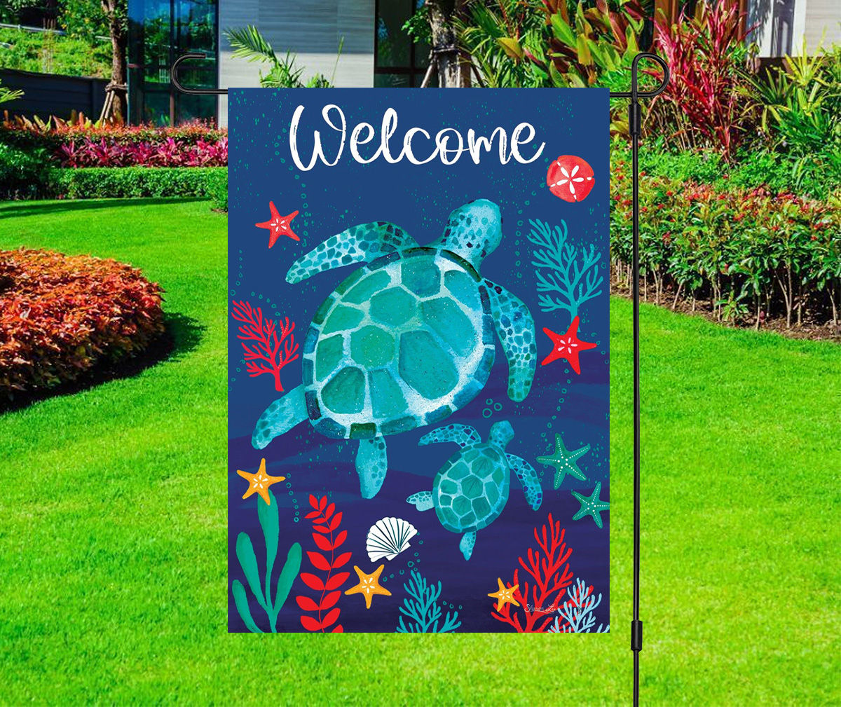 Welcome - Sea Turtle - Garden Yard Flag