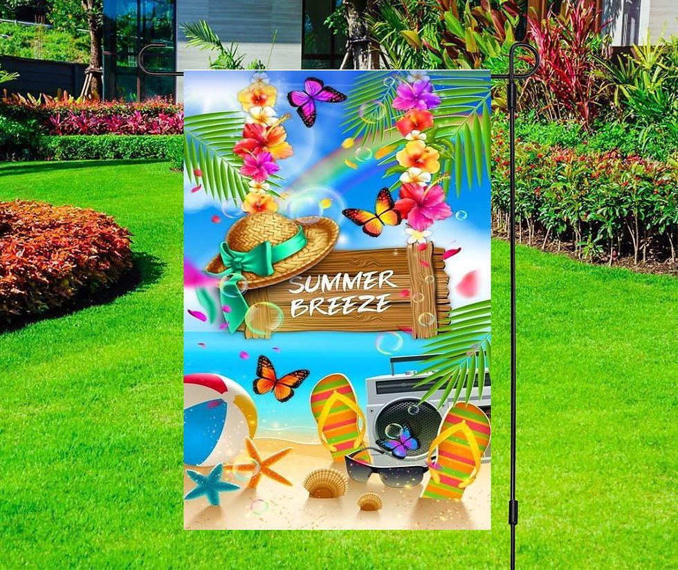 Summer Breeze - Beach Scene Lei Flower Butterfly Ball - Garden Yard Flag