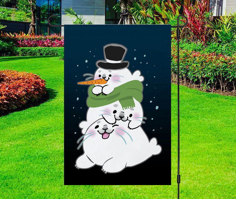 Stacked Snow Seals Yard Flag