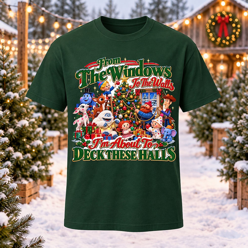 Thumbnail: Christmas - Rudolph - Deck These Halls - Character Collage Shirt - ALL SIZES