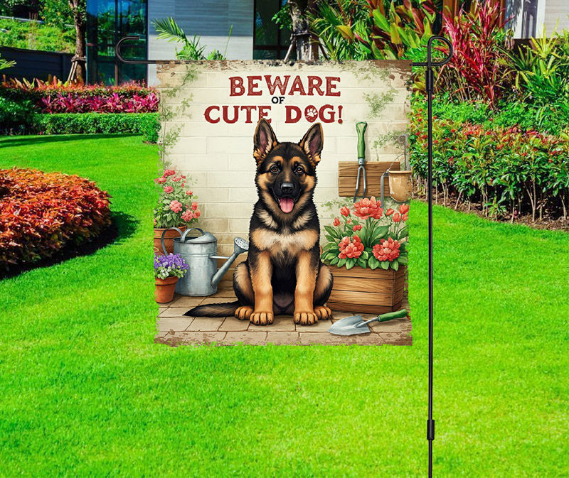 Beware of Cute Dog - German Shepherd - Garden Yard Flag
