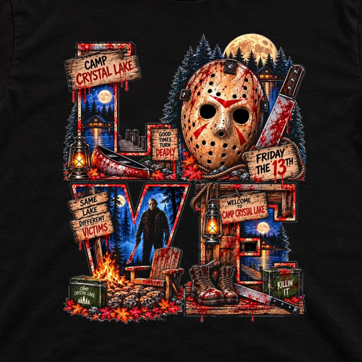 Friday 13th - Love Jason Voorhees - Crystal Lake - Horror Collage - Apparel