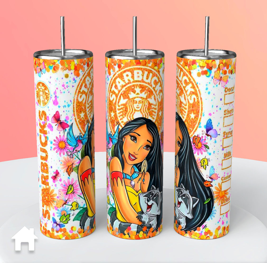 Disney Pocahontas Meeko x Starbucks type tumbler