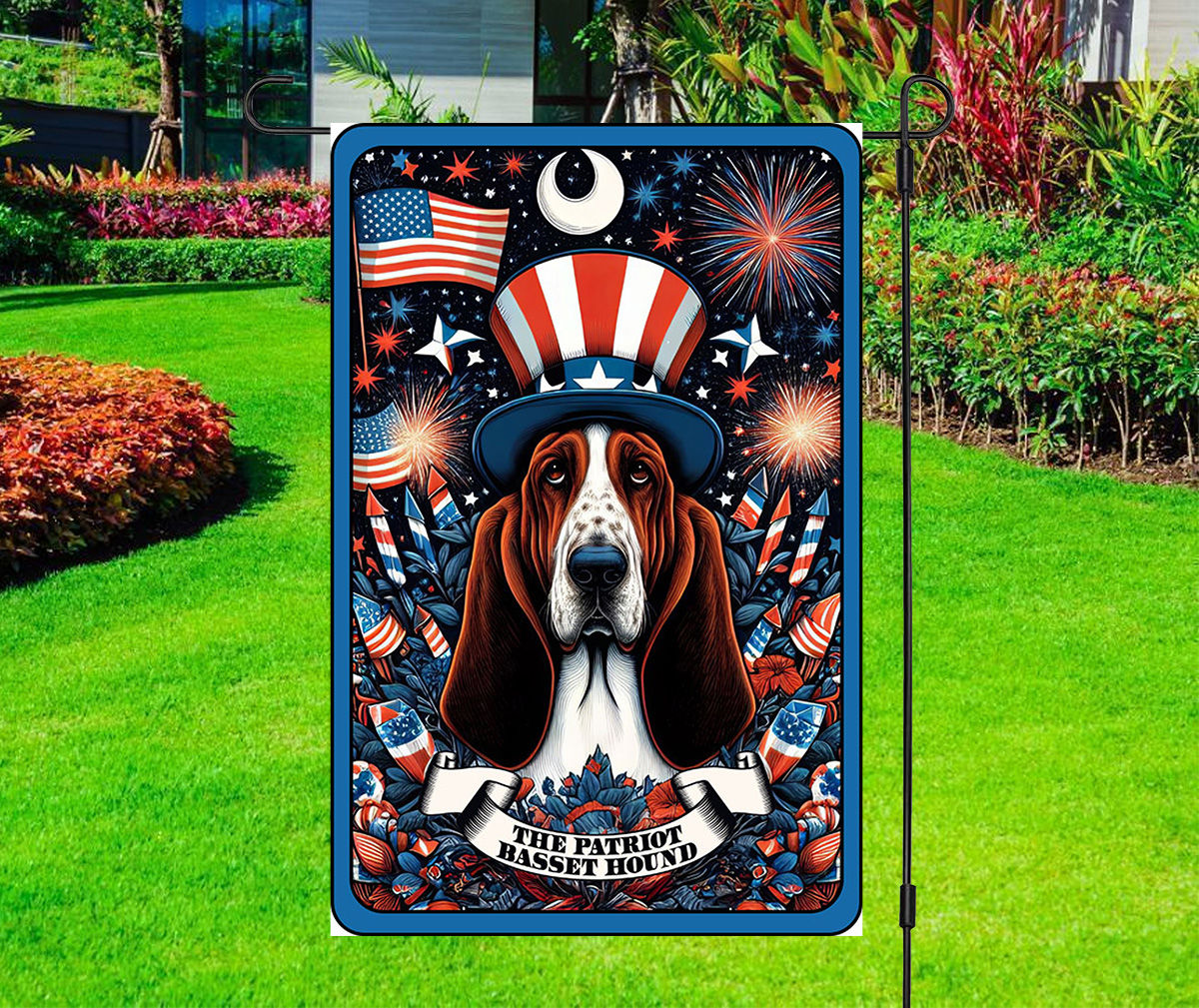 Independence Day - Patriotic Dog - Basset Hound - 4th July - Yard Flag
