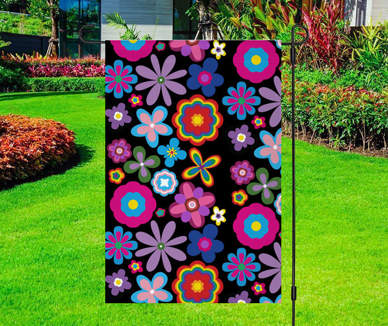 Colorful Retro Flowers Yard Flag