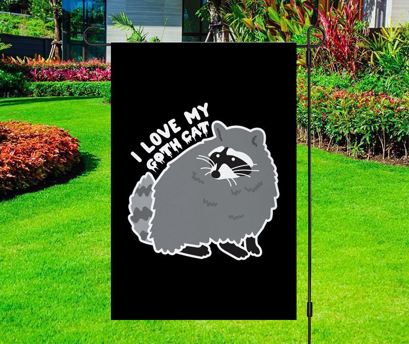 I Love My Goth Cat Raccoon Yard Flag