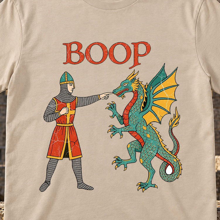 Fantasy - Knight and Dragon - Boop - Medieval Humor Shirt - ALL SIZES