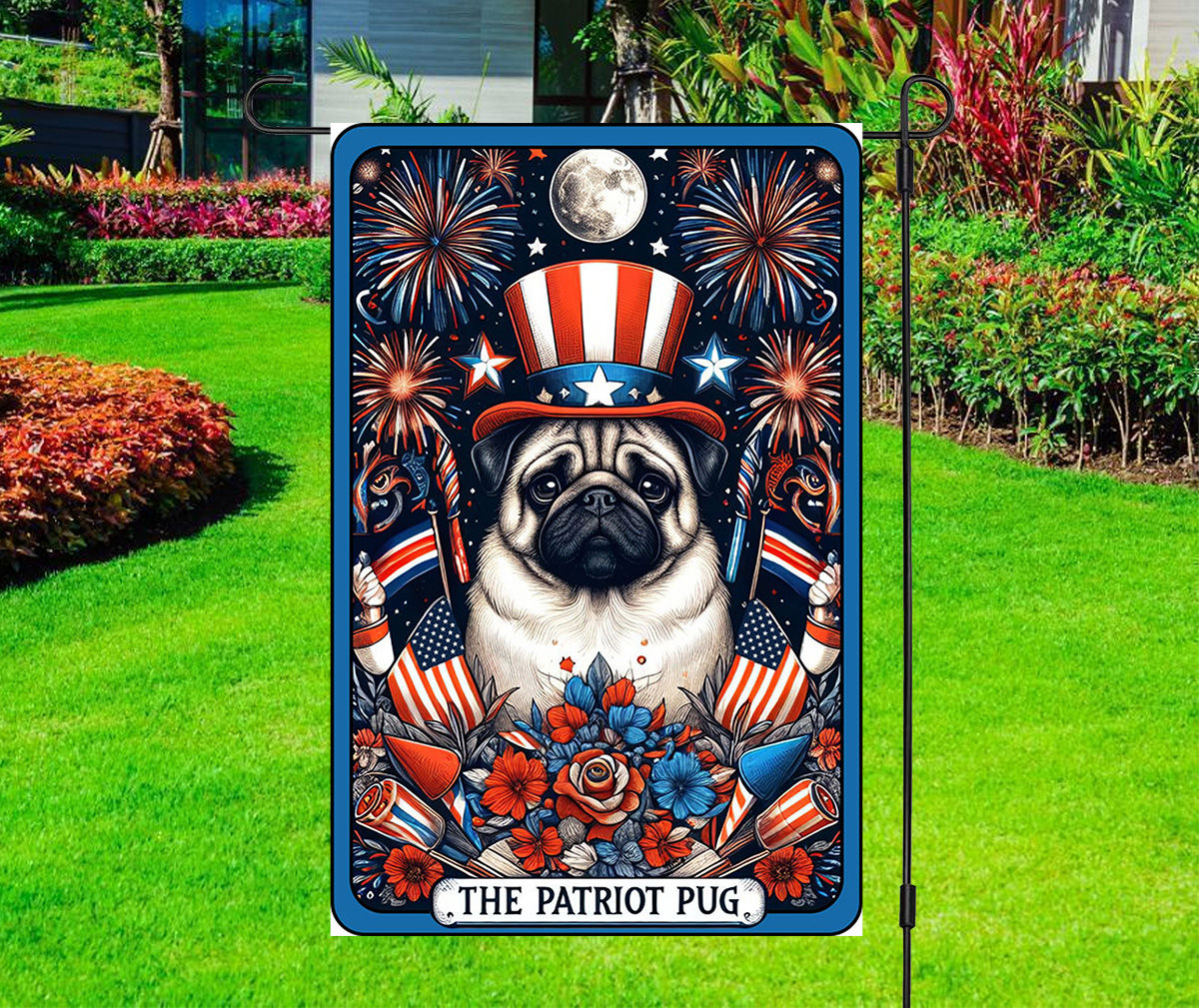 Independence Day - Patriotic Dog - Pug - 4th July - Yard Flag