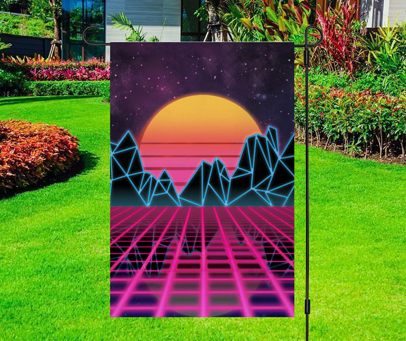 Retro Synthwave Sunset Yard Flag