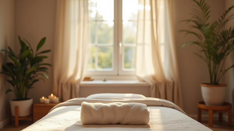Eye-level view of a cozy room set up for a holistic therapy session