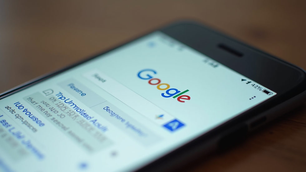 Close-up view of a smartphone screen displaying Google search results with ads