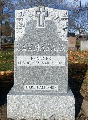 Barre Gray Granite with Hand Carved Roses - installed at Saint Charles Cemetery in Farmingdale, NY - Long Island.