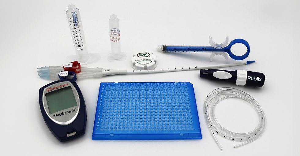 Various examples of pad printing applications on medical industry products, ranging from caps to electronic devices.
