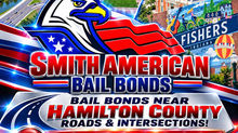 Smith American Bail Bonds Hamilton County flyer with roads, intersections, 317-531-5447 and 24-hour help