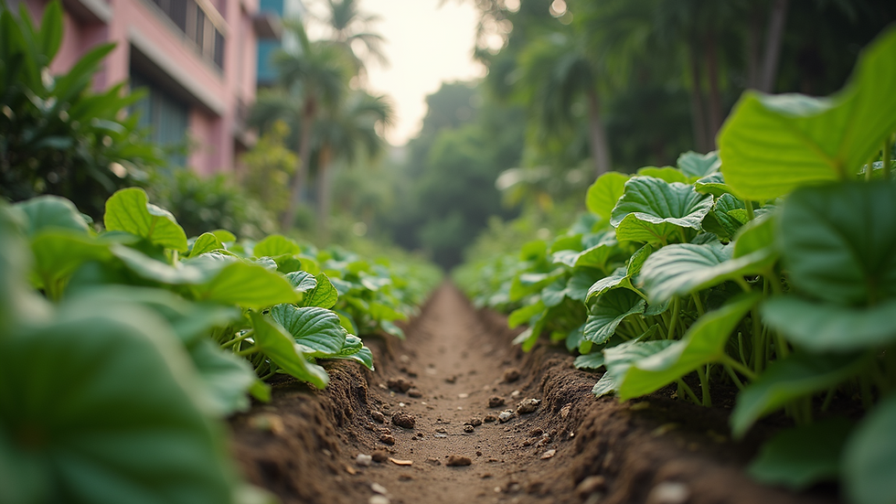 Eye-level view of a community garden in South Bombay