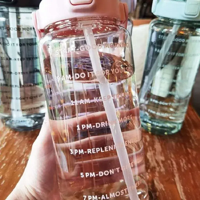 Thumbnail: 2L Water Bottle with Time Markers + Straw