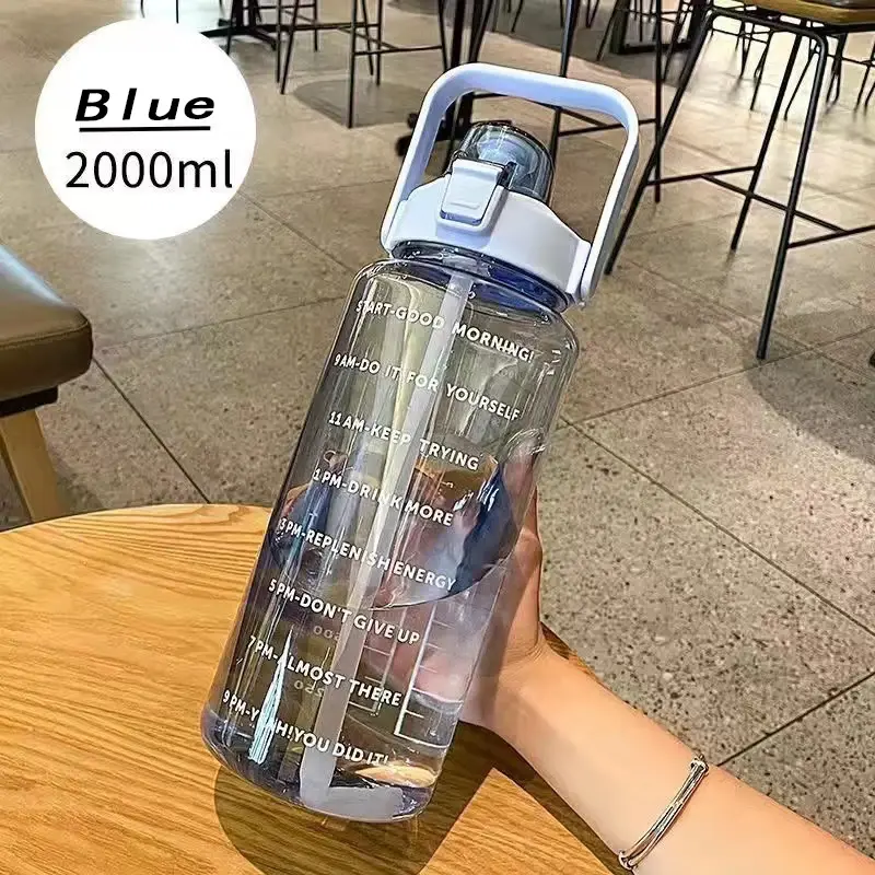 Thumbnail: 2L Water Bottle with Time Markers + Straw
