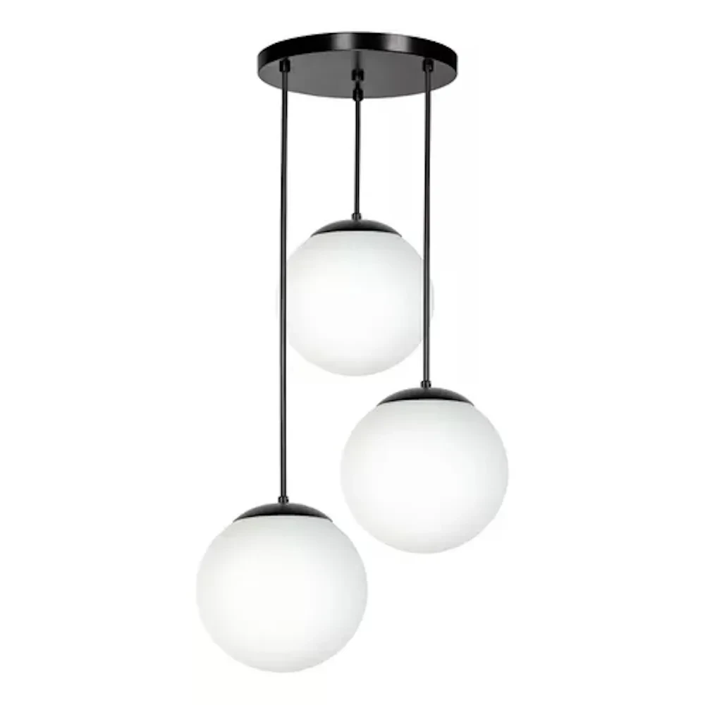 Lampara Colgante 8014 3 Esferas Vidrio Soplado Blanco Mate Negro Maxxi