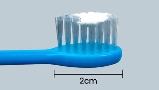 Rice grain sized smear of toothpaste