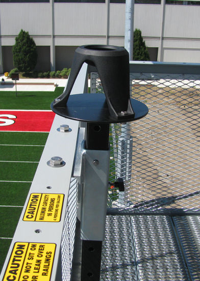 Camera mounting location along football tower balcony railing