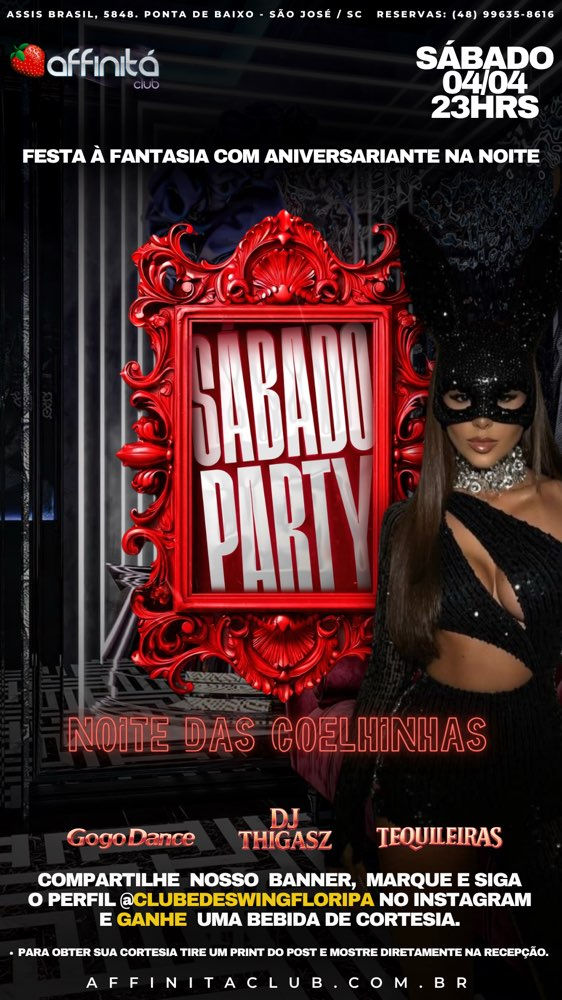 🍫 SÁBADO PARTY - NOITE DAS COELHINHAS 🐰