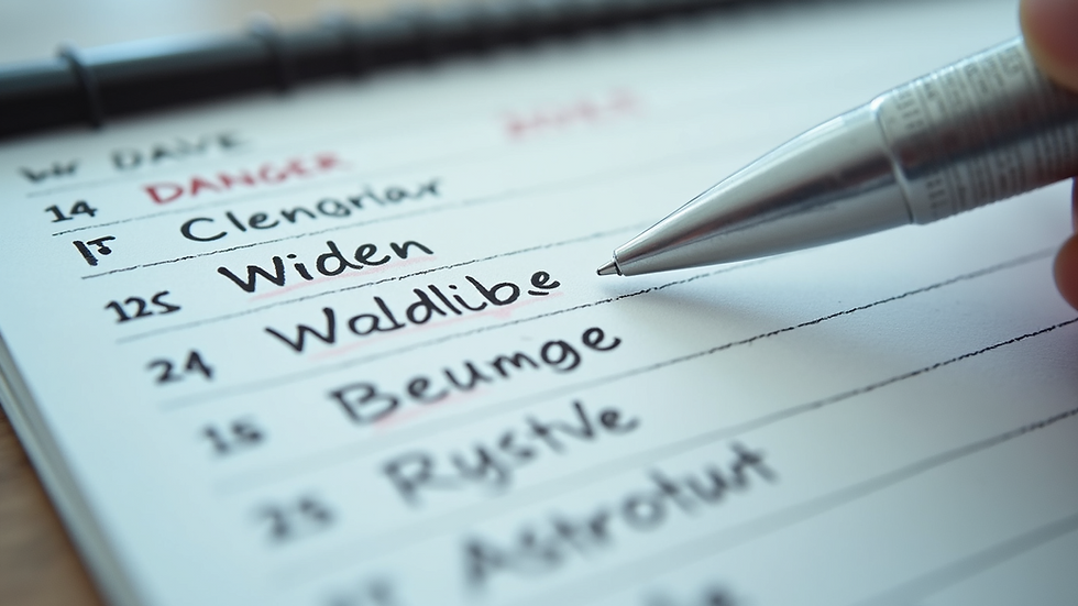 Vista de cerca de un calendario con fechas límite marcadas y notas