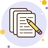 A bubble containing a pen and paper, symbolizing online Chinese tutoring with class notes and learning materials.