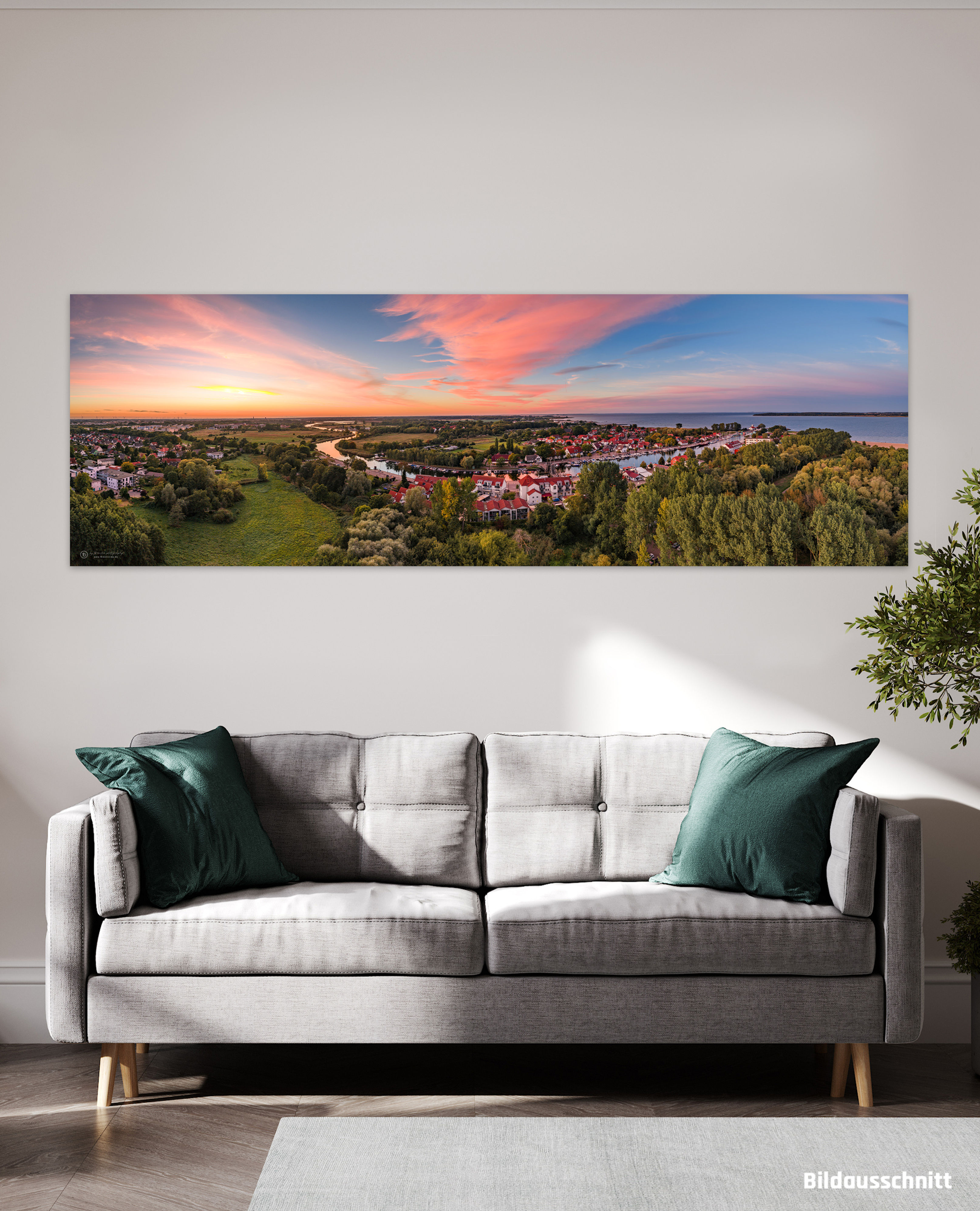 Alu-Dibond Panorama quer I Leuchtender Sunset Wieck, Greifswald