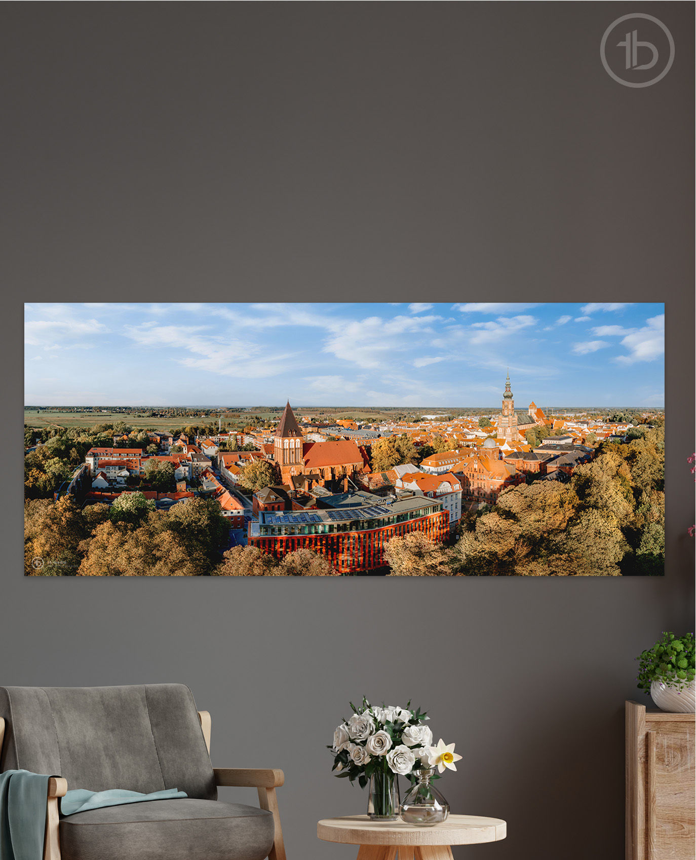 Alu-Dibond Panorama quer I Greifswald & neues Gerichtsgebäude